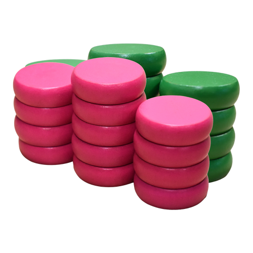 26 Crokinole Discs (Green & Pink)