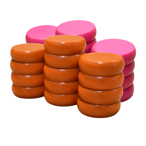 26 Crokinole Discs (Orange & Pink)