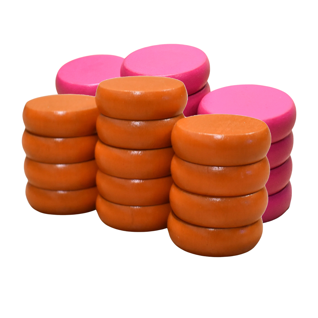 26 Crokinole Discs (Orange & Pink)