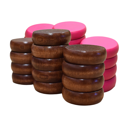 26 Crokinole Discs (Walnut Stain & Pink)