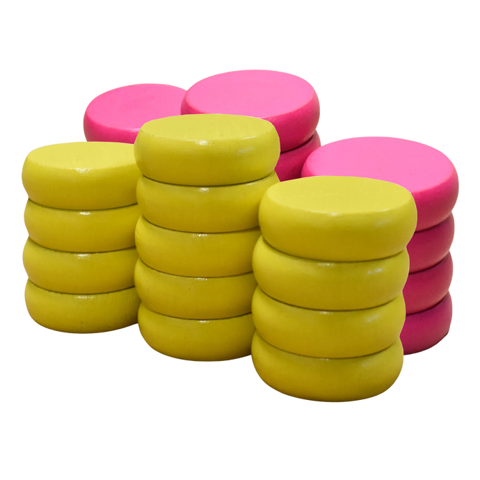 26 Crokinole Discs (Yellow & Pink)
