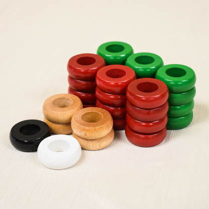 32 Red and Green Carrom / Pichenotte Rings - (Red / Green/ Natural/ Bl ...