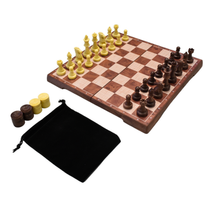 Magnetic Chess / Checkers - Foldable and with Pouch for Playing Pieces