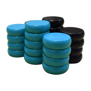 26 Crokinole Discs (Black & Light Blue)