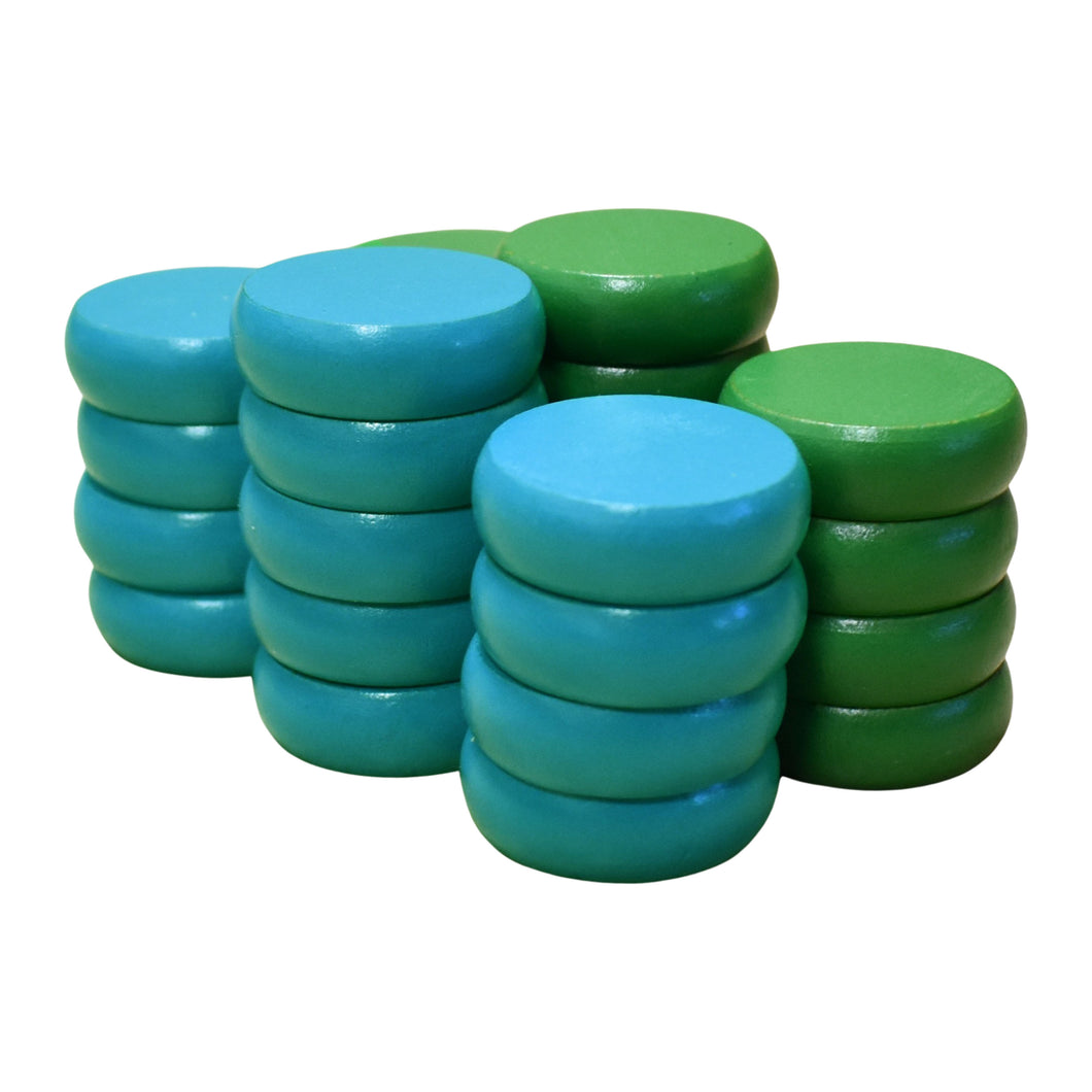 26 Crokinole Discs (Green & Light Blue)