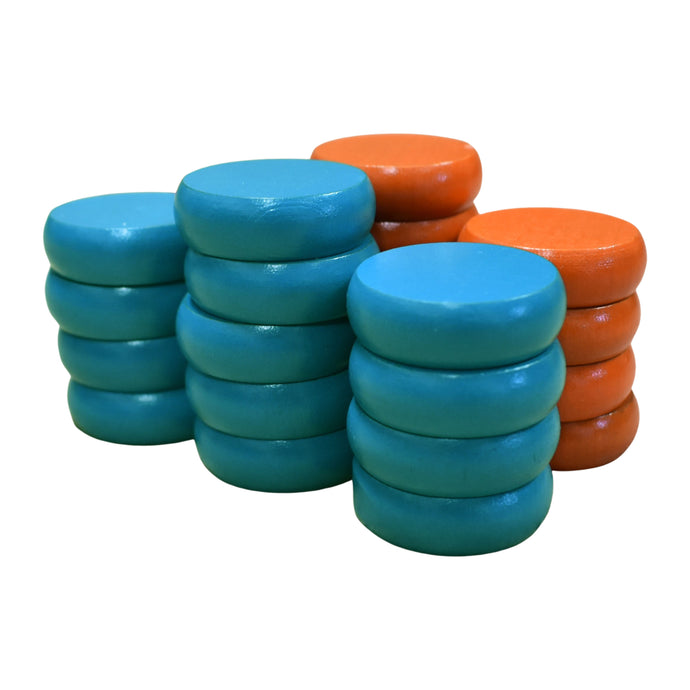 26 Crokinole Discs (Orange & Light Blue)
