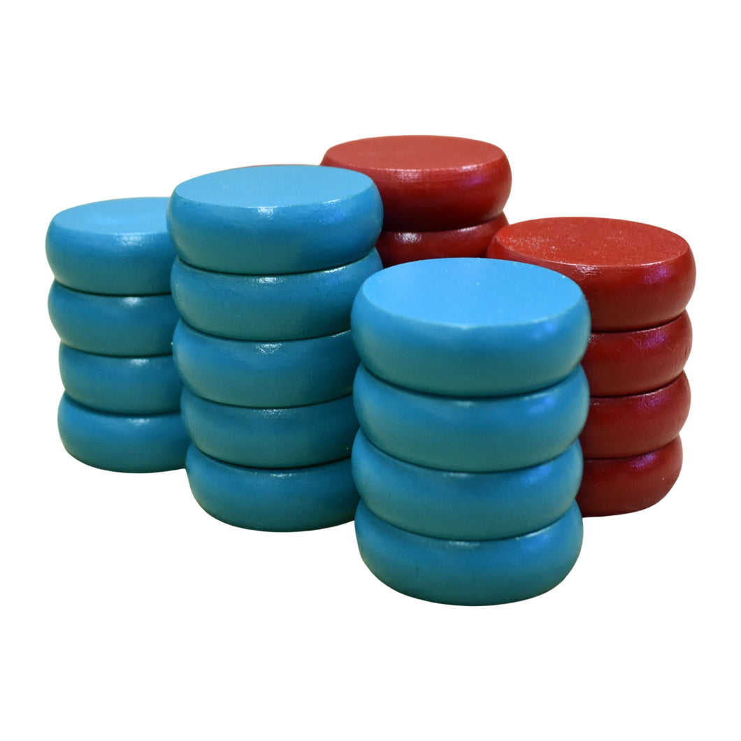 26 Crokinole Discs (Red & Light Blue)