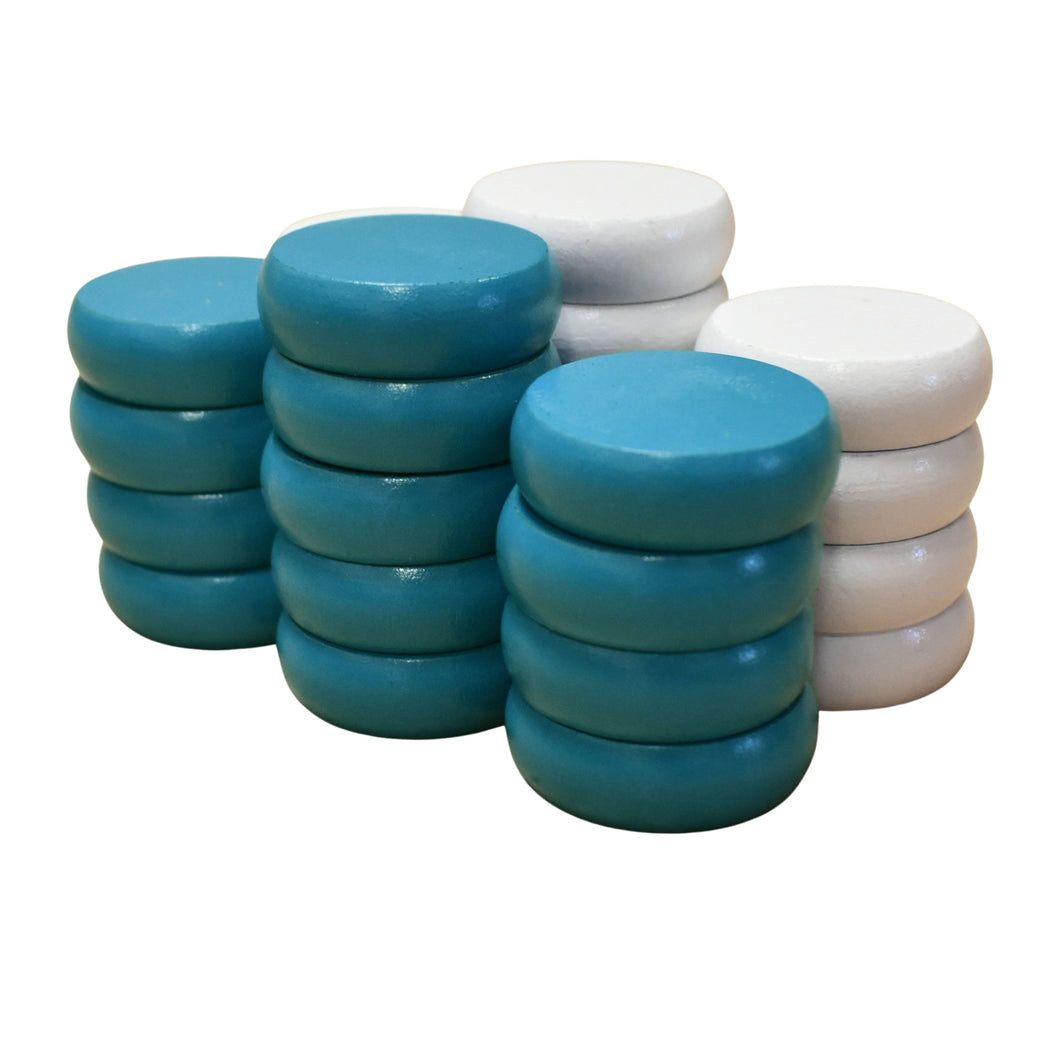 26 Crokinole Discs (White & Light Blue)