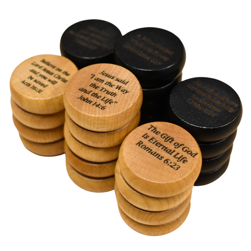 Bible Verses - Evangelism Crokinole Discs - 26 Crokinole Discs (Natural & Black)