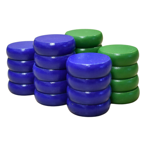 26 Crokinole Discs (Blue & Green)