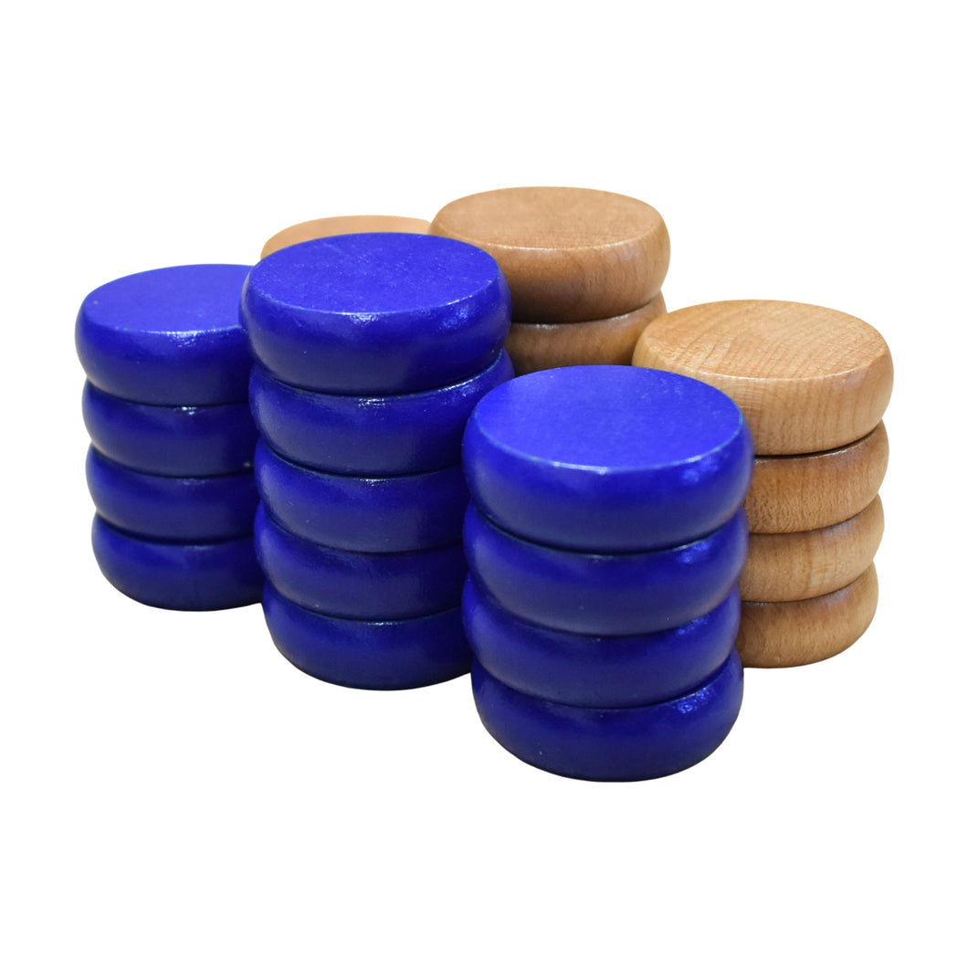 26 Crokinole Discs (Natural & Blue)