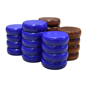 26 Crokinole Discs (Blue & Walnut Stain)