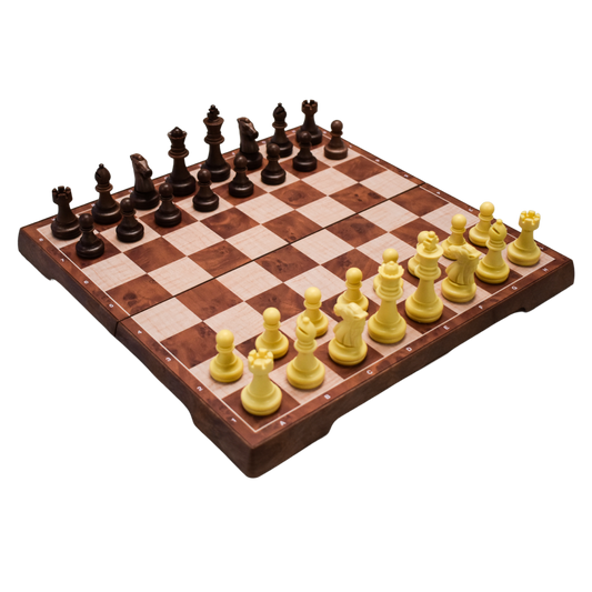 磁気チェス/チェッカー - 折りたたみ式、駒を遊ぶためのポーチ付き