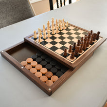 Load image into Gallery viewer, Chess / Checkers / Nine Mens Morris 3-in-1 Game Board &amp; Pieces