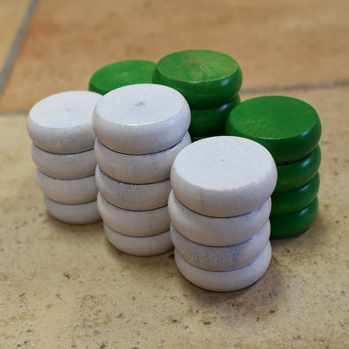 26 Small Traditional Style Crokinole Discs - White & Green - DISCOUNTED