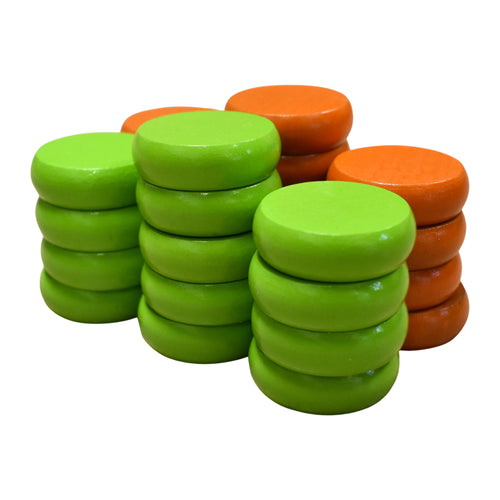 26 Crokinole Discs (Orange & Lime Green)