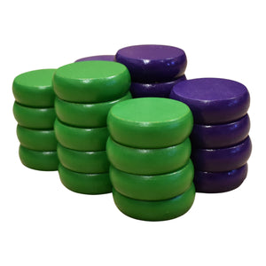 26 Crokinole Discs (Green & Purple)