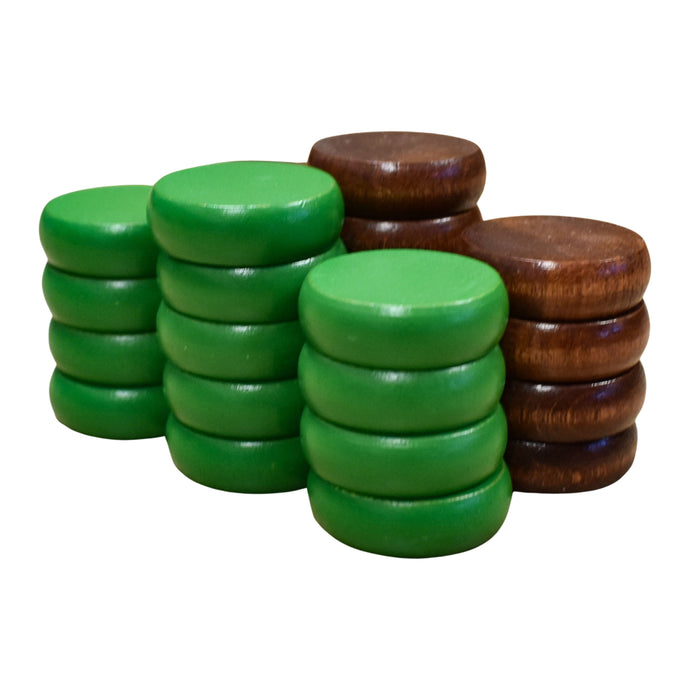 26 Crokinole Discs (Green & Walnut Stain)
