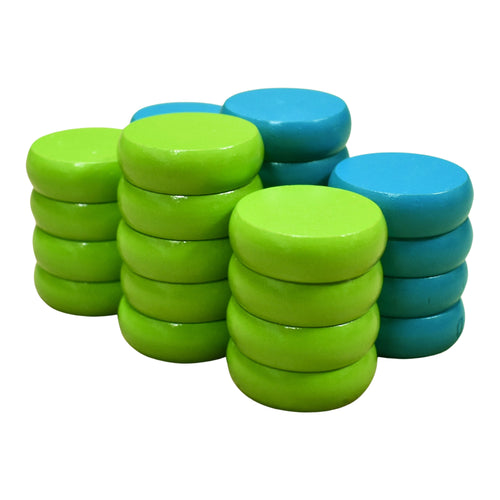 26 Crokinole Discs (Light Blue & Lime Green)
