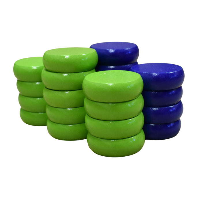 26 Crokinole Discs (Blue & Lime Green)