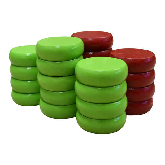 26 Crokinole Discs (Red & Lime Green)