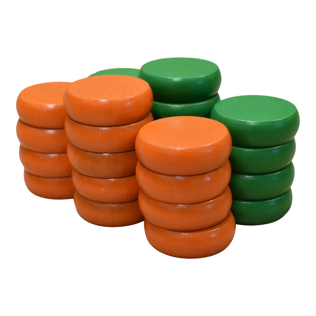 26 Crokinole Discs (Green & Orange)