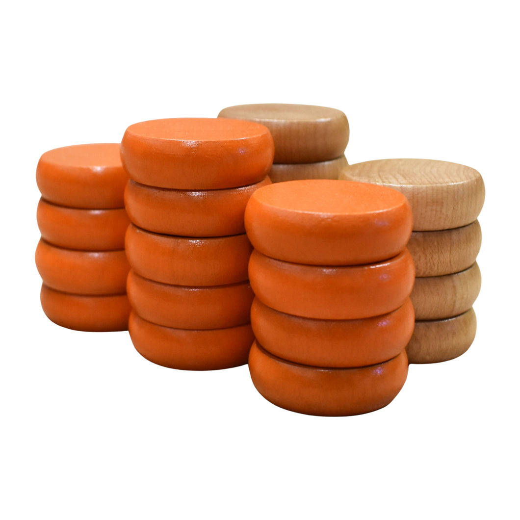 26 Crokinole Discs (Natural & Orange)