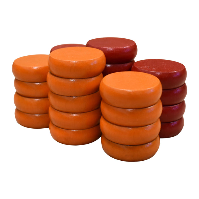 26 Crokinole Discs (Red & Orange)