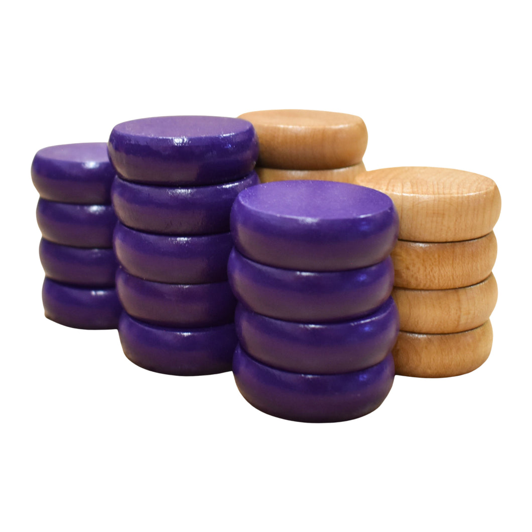 26 Crokinole Discs (Natural & Purple)