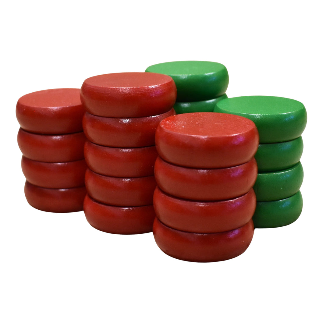 26 Crokinole Discs (Red & Green)