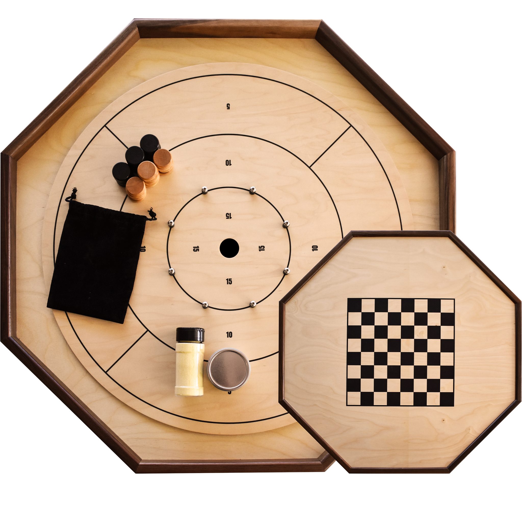 4 In 1 Wooden Crokinole Set With Playing Cards