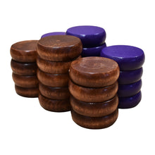 Load image into Gallery viewer, 26 Crokinole Discs (Purple &amp; Walnut Stain)