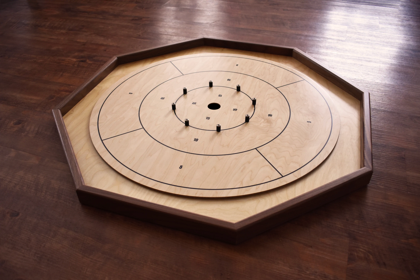 The Deluxe (Walnut Rail) - Traditional Crokinole Board Game Set