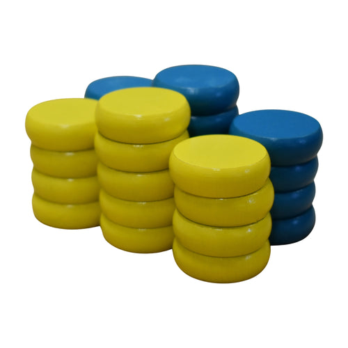 26 Crokinole Discs (Yellow & Light Blue)