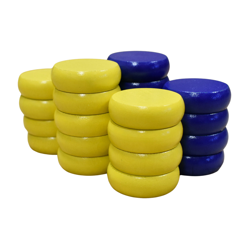 26 Crokinole Discs (Blue & Yellow)