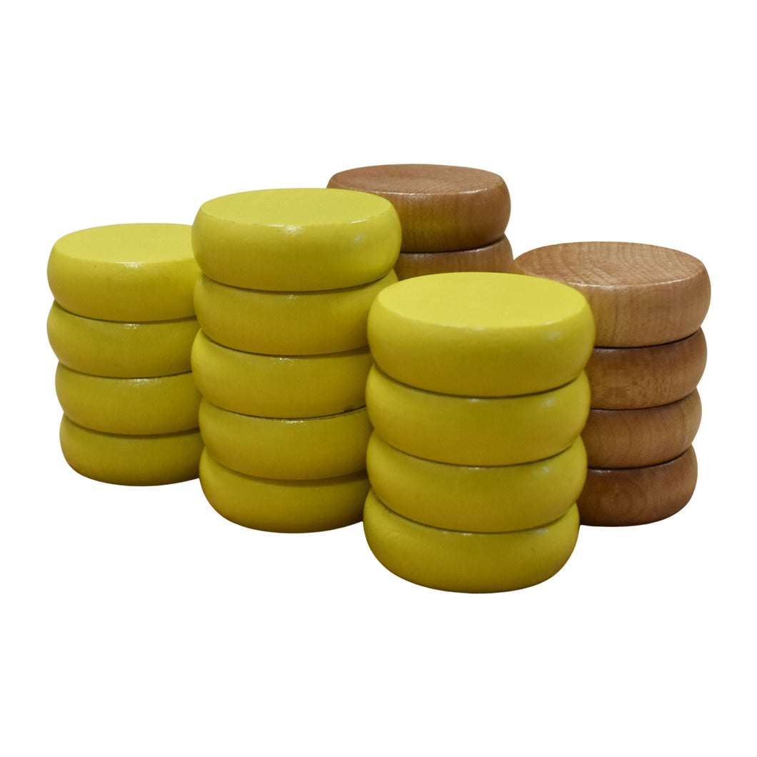 26 Crokinole Discs (Natural & Yellow)