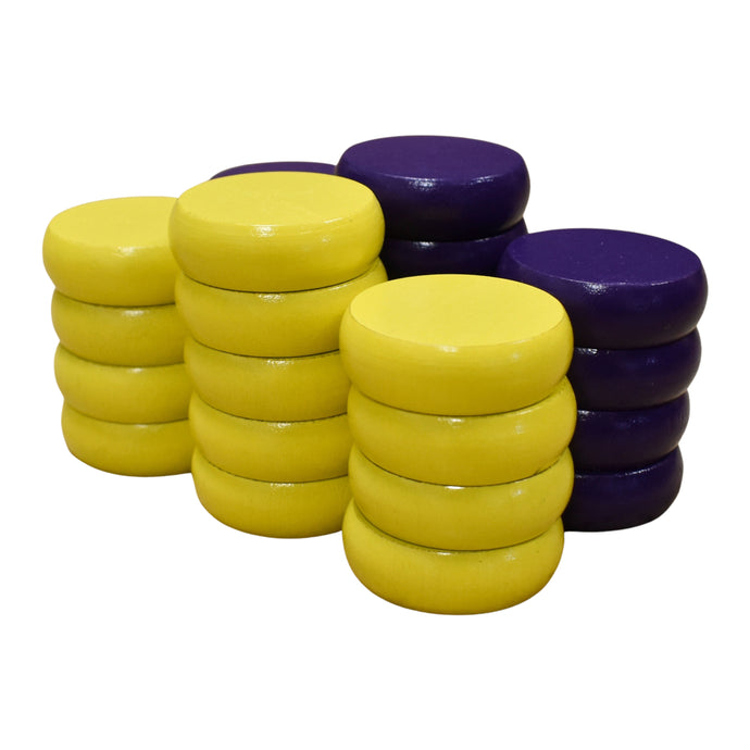 26 Crokinole Discs (Yellow & Purple)